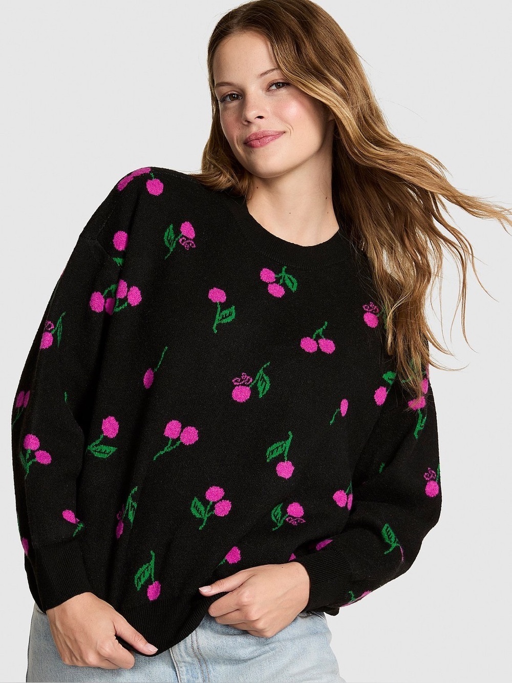 NWT Victoria’s Secret Pink Black Cherry-Print Sweater Size Large
